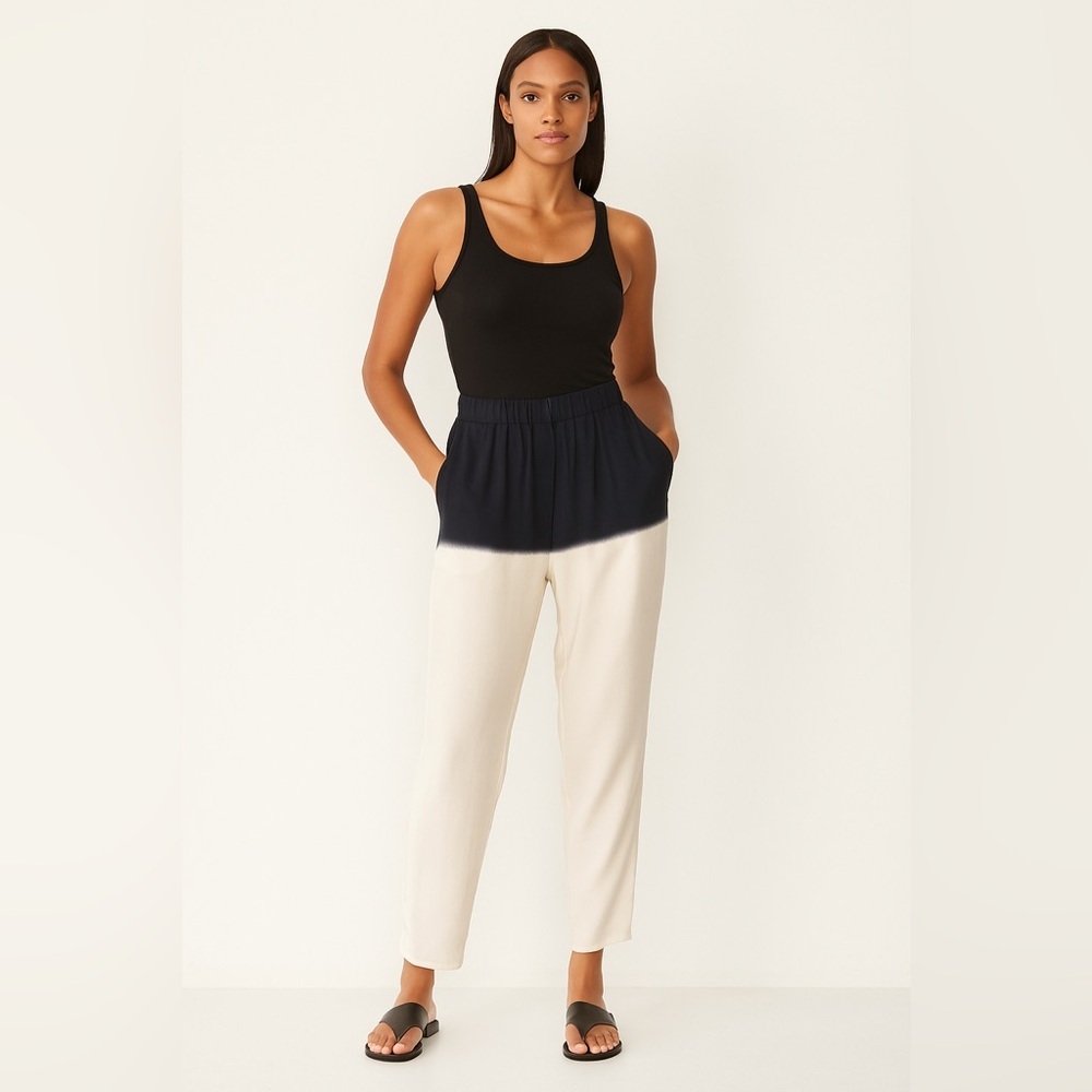 Tibi 100% Silk Pull On Pants Black Ivory Size XS 0 Evening Casual    14